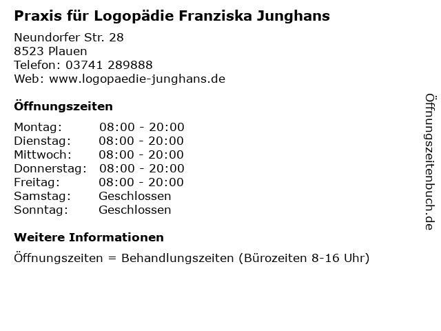 ffnungszeiten Praxis f r Logop die Franziska Junghans